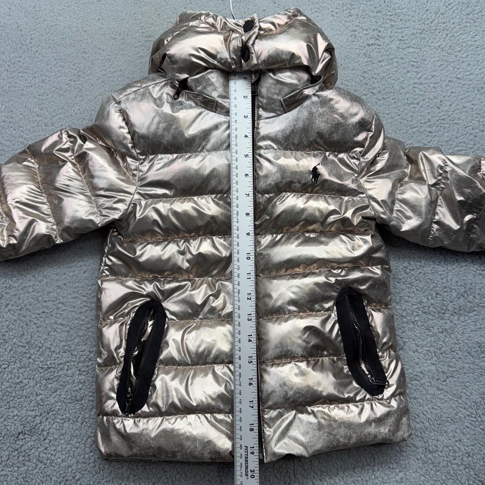 Polo Ralph Lauren Kids Size 7 Metallic Silver Hooded Puffer Jacket Winter Coat - Picture 15 of 16